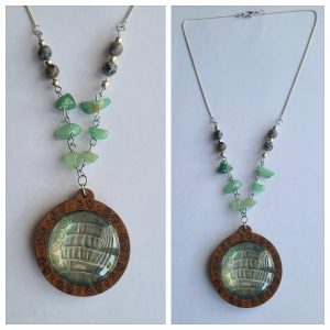 Unieke Houten Ketting met Slangenhuid en Aventurijn